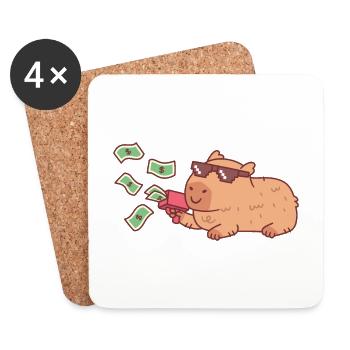 Capybara glacial avec des lunettes de soleil et un pistolet à billets - Dessous de verre (lot de 4) - blanc - Devant