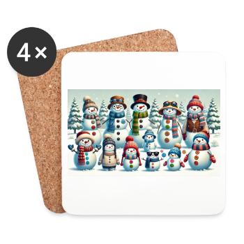 Winterspaß mit Schneemännern - Untersetzer (4er-Set) - Weiß - Vorne
