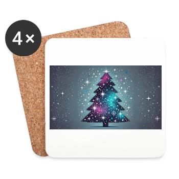 Weihnachtsbaum mit Glitzer - Untersetzer (4er-Set) - Weiß - Vorne