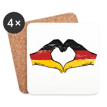 Germany Flag Hands Heart Shape Used - Coasters (set of 4) - white - Front