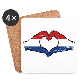 Drapeau de la Hollande mains en forme de coeur utilisé - Dessous de verre (lot de 4) - blanc - Devant