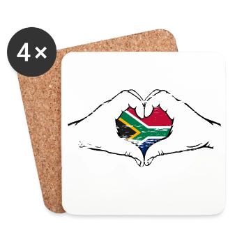 Drapeau de l’Afrique du Sud mains en forme de coeur utilisé - Dessous de verre (lot de 4) - blanc - Devant