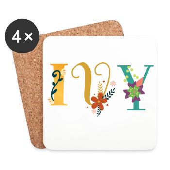 EVY Name Art With Flowers Embroidered - Coasters (set of 4) - white - Front