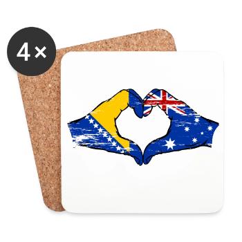 Bosnien Australien Flagge Hände Herzform used - Untersetzer (4er-Set) - Weiß - Vorne
