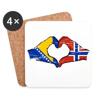 Bosnia Norway Flag Hands Heart Shape Used - Coasters (set of 4) - white - Front