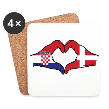 Croatie Danemark Drapeau Mains Coeur Forme - Dessous de verre (lot de 4) - blanc - Devant