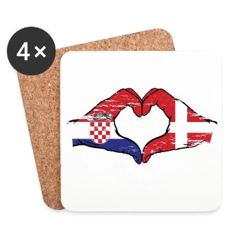 Croatie Danemark drapeau mains forme de coeur utilisé - Dessous de verre (lot de 4) - blanc - Devant