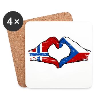 Norvège République tchèque drapeau mains forme de coeur utilisé - Dessous de verre (lot de 4) - blanc - Devant