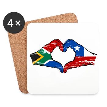 Afrique du Sud Chili drapeau mains forme de coeur utilisé - Dessous de verre (lot de 4) - blanc - Devant