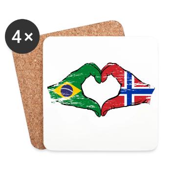 Brésil Norvège drapeau mains forme de coeur utilisé - Dessous de verre (lot de 4) - blanc - Devant