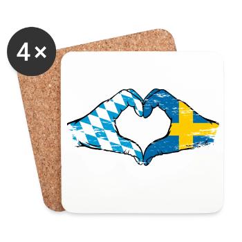 Bavaria Sweden Flag Hands Heart Shape Used - Coasters (set of 4) - white - Front