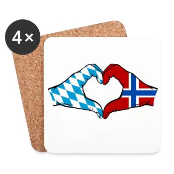 Bavière, Norvège, Drapeau, Mains, Coeur - Dessous de verre (lot de 4) - blanc - Devant