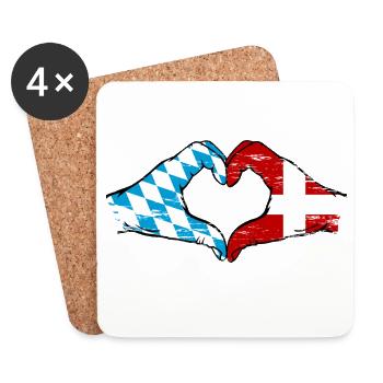 Bavière, Danemark, drapeau, aiguilles, forme de coeur utilisé - Dessous de verre (lot de 4) - blanc - Devant