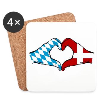 Bavière, Danemark, Drapeau, Mains, Coeur - Dessous de verre (lot de 4) - blanc - Devant