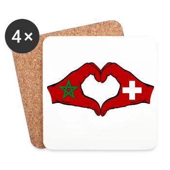 Maroc Suisse Drapeau Mains Coeur - Dessous de verre (lot de 4) - blanc - Devant