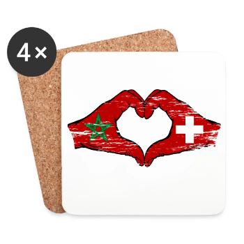 Maroc Suisse Drapeau Mains Coeur Forme Utilisé - Dessous de verre (lot de 4) - blanc - Devant