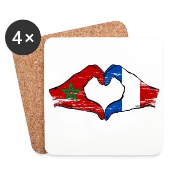 Drapeau du Maroc France Aiguilles Coeur - Dessous de verre (lot de 4) - blanc - Devant