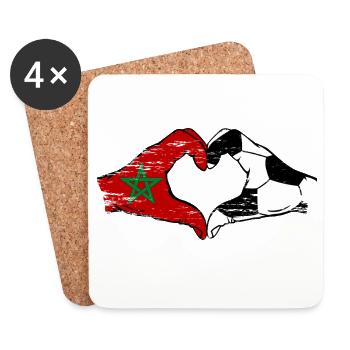 Drapeau de football du Maroc mains forme de coeur utilisé - Dessous de verre (lot de 4) - blanc - Devant