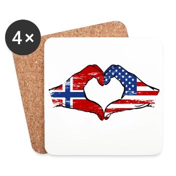 Norvège USA Drapeau main coeur Utilisé - Dessous de verre (lot de 4) - blanc - Devant