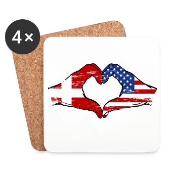 Dänemark USA Flagge Haende Herzform used - Untersetzer (4er-Set) - Weiß - Vorne