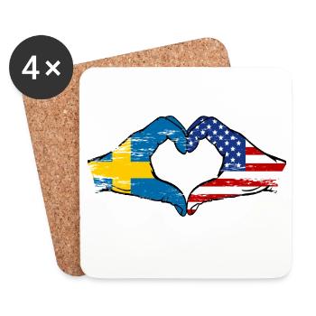 Suède USA Drapeau Mains Coeur Forme Utilisé - Dessous de verre (lot de 4) - blanc - Devant