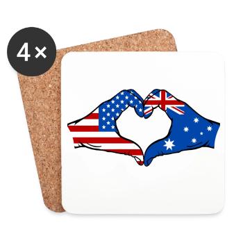 États-Unis, Australie, drapeau, main, forme de coeur - Dessous de verre (lot de 4) - blanc - Devant