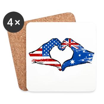 États-Unis Australie drapeau main forme coeur utilisé - Dessous de verre (lot de 4) - blanc - Devant