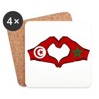 Tunisie Maroc Drapeau Mains Coeur Forme - Dessous de verre (lot de 4) - blanc - Devant