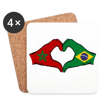 Maroc Brésil Drapeau Mains Coeur Forme - Dessous de verre (lot de 4) - blanc - Devant