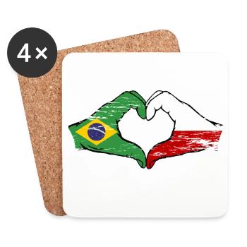 Brésil Pologne Drapeau Main Forme Coeur Utilisé - Dessous de verre (lot de 4) - blanc - Devant