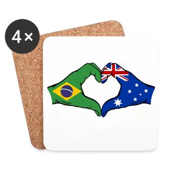 Brazil Australia Hands Heart Shape - Coasters (set of 4) - white - Front