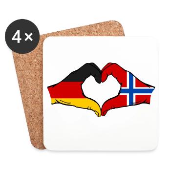 Deutschland Norwegen Flagge Hände Herzform - Untersetzer (4er-Set) - Weiß - Vorne