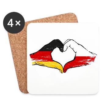 Germany Poland Flag Hands Heart Shape Used - Coasters (set of 4) - white - Front