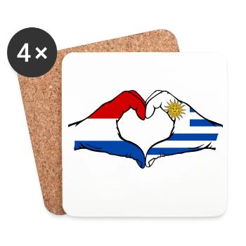 Holland Uruguay Flag Hands Heart Shape - Coasters (set of 4) - white - Front