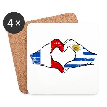 France Uruguay Flag Hands Heart Shape Used - Coasters (set of 4) - white - Front