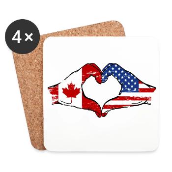 Canada USA flag heart shape used - Coasters (set of 4) - white - Front