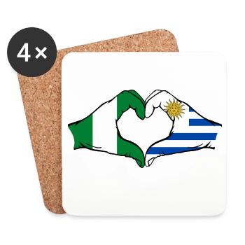 Drapeau du Nigéria et de l'Uruguay, mains en forme de cœur - Dessous de verre (lot de 4) - blanc - Devant