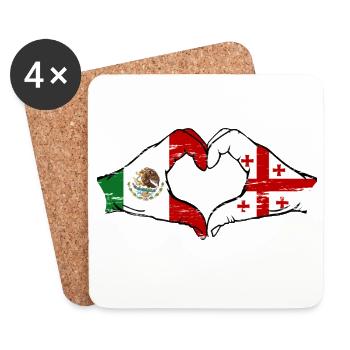Drapeau du Mexique et de la Géorgie, mains en forme de cœur utilisées - Dessous de verre (lot de 4) - blanc - Devant