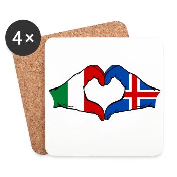 Drapeau de l'Italie et de l'Islande, mains en forme de cœur - Dessous de verre (lot de 4) - blanc - Devant