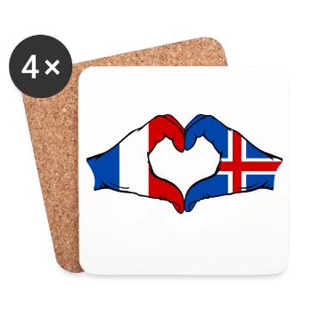 Drapeau de la France et de l'Islande, mains en forme de cœur - Dessous de verre (lot de 4) - blanc - Devant