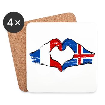 Drapeau de la France et de l'Islande, mains en forme de cœur utilisées - Dessous de verre (lot de 4) - blanc - Devant
