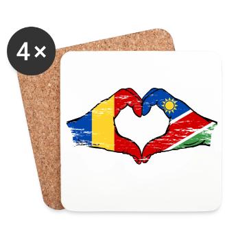 Drapeau de la Roumanie et de la Namibie, mains en forme de cœur, utilisé - Dessous de verre (lot de 4) - blanc - Devant