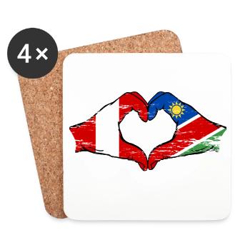 Pérou Namibie drapeau coeur utilisé - Dessous de verre (lot de 4) - blanc - Devant