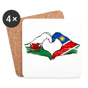 Wales Namibia Flag Hands Heart Shape used - Coasters (set of 4) - white - Front