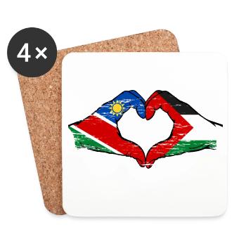 Namibia Palestine Flag Hands Heart Shape Used - Coasters (set of 4) - white - Front