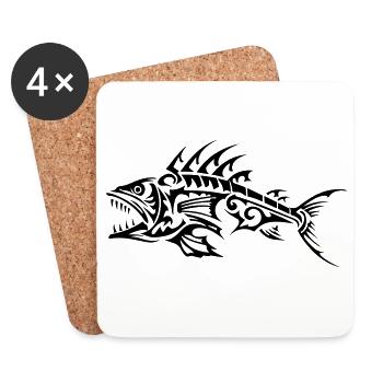 Fish Tribal Bones - Coasters (set of 4) - white - Front