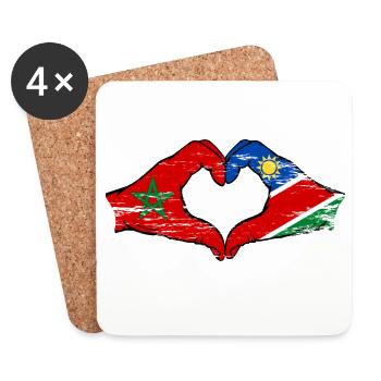 Marokko Namibia Flagge Hände Herzform - Untersetzer (4er-Set) - Weiß - Vorne