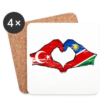 Drapeau de la Turquie et de la Namibie, forme de cœur, utilisé - Dessous de verre (lot de 4) - blanc - Devant