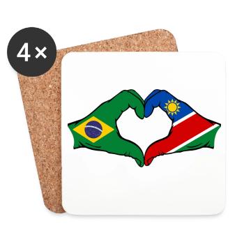 Brésil Palestine Drapeau Mains Coeur Forme - Dessous de verre (lot de 4) - blanc - Devant