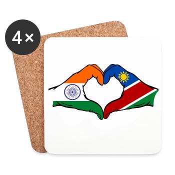 Drapeau de l'Inde et de la Namibie en forme de cœur - Dessous de verre (lot de 4) - blanc - Devant